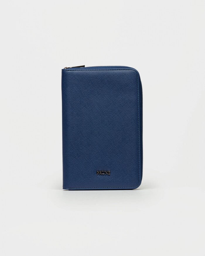 Billetera Travel en Efecto Cuero Saffiano Azul