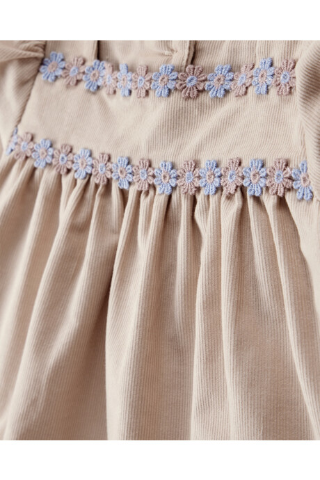 Vestido de pana, con bordado floral Sin color