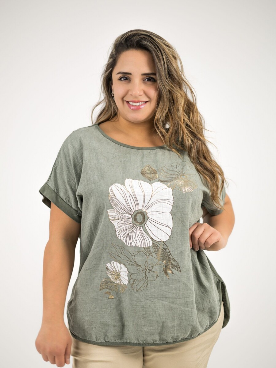 Blusa de algodón y lino VERDE