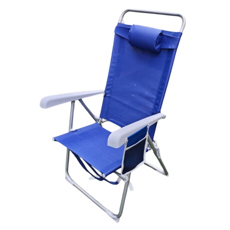 Silla Reposera de Playa Tipo Mochila con Almohada y Bolsillo Azul Marino