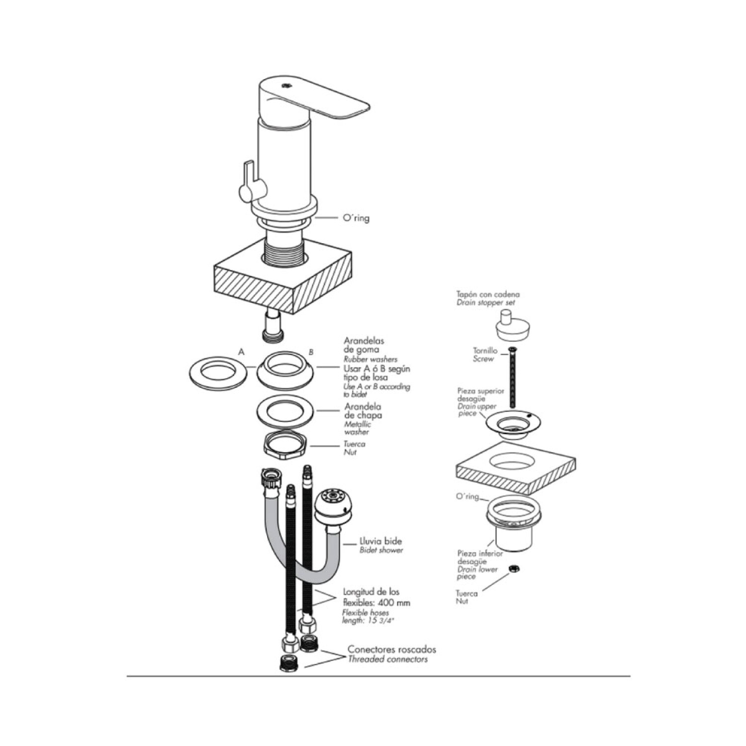 Grifería para Bidet Monocomando Con Transferencia Brushed Niquel