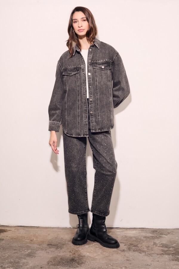 Jean Recto Apliques Negro