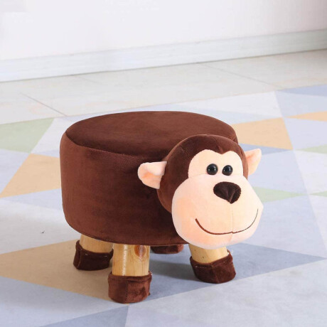 Puff Banqueta Banco De Tela Animales Patas De Madera Mono