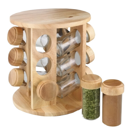 Set de 12 piezas de especieros con soporte de madera Set de 12 piezas de especieros con soporte de madera