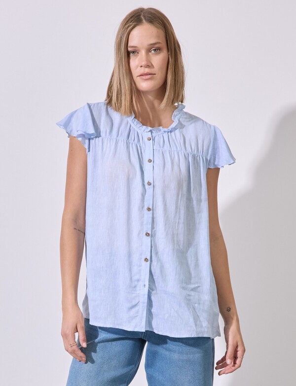 Blusa Lino Frunces CELESTE