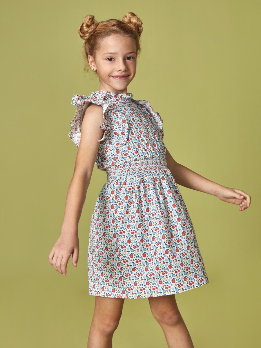 Vestido De Flores Con Cintura Engomada Gris