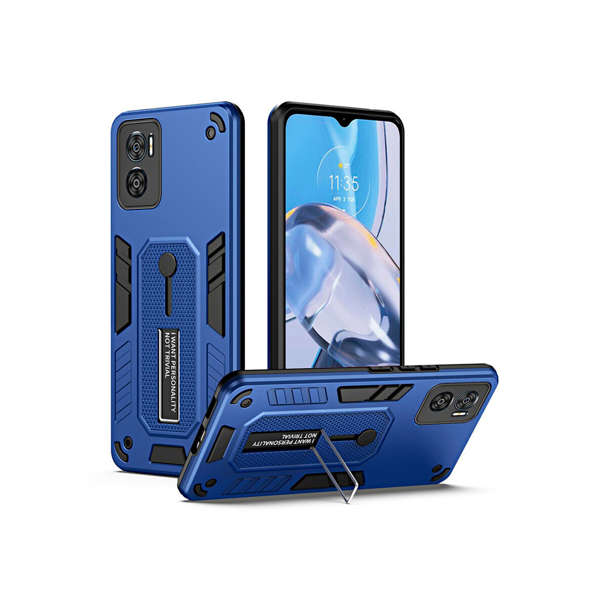 Protector para Motorola Moto E22 con soporte color azul 