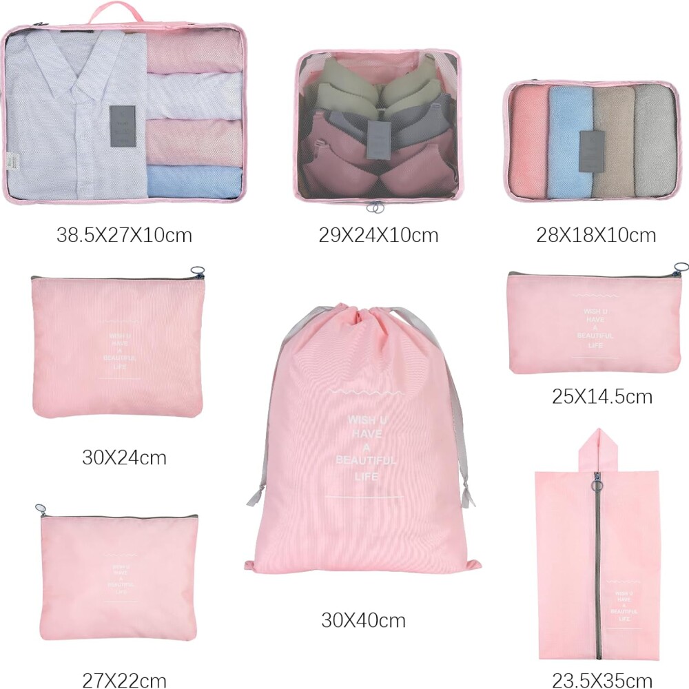 Kit Organizador de Viaje 8 Piezas Rosa