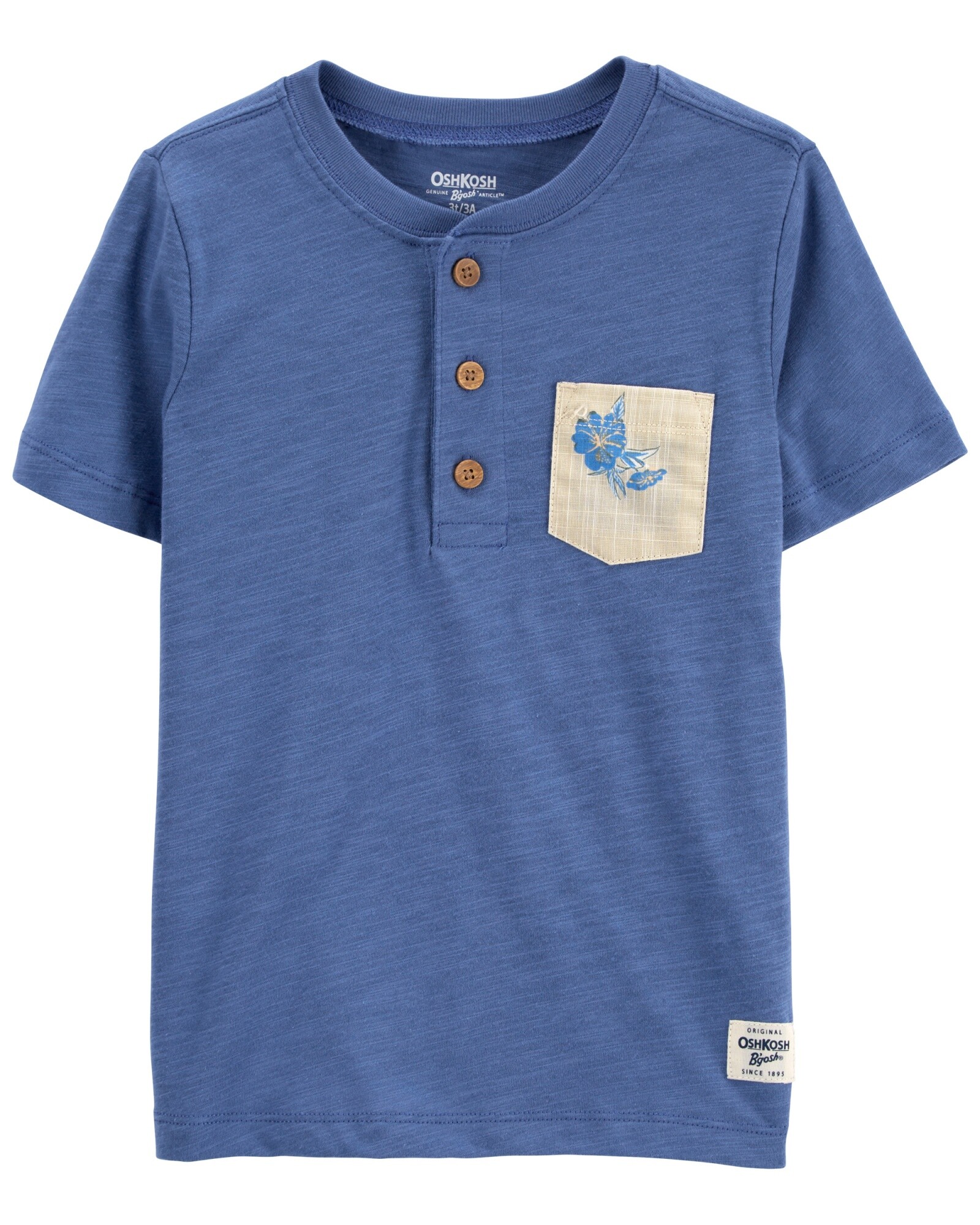 Remera henley de algodón, manga corta, con bolsillo Sin color