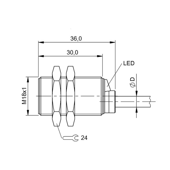 Sensor inductivo PNP NA metalico Ø18mm 24VDC BF0028