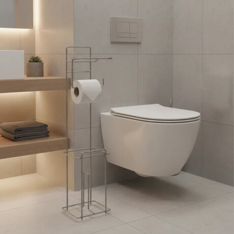 Soporte Papel Higiénico De Pie Acero Plateado