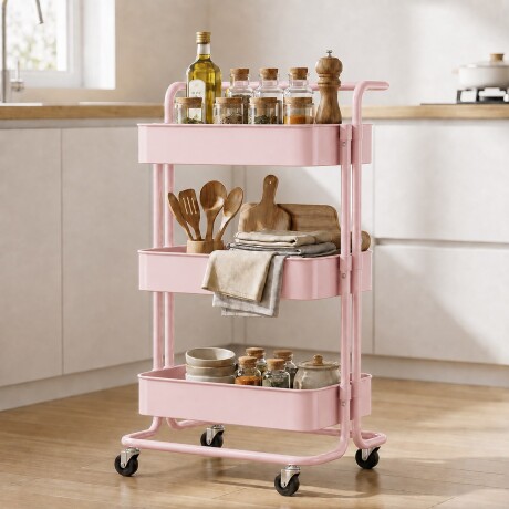 Carrito Organizador Metálico Multiuso Rosa - 3 Niveles Carrito Organizador Metálico Multiuso Rosa - 3 Niveles