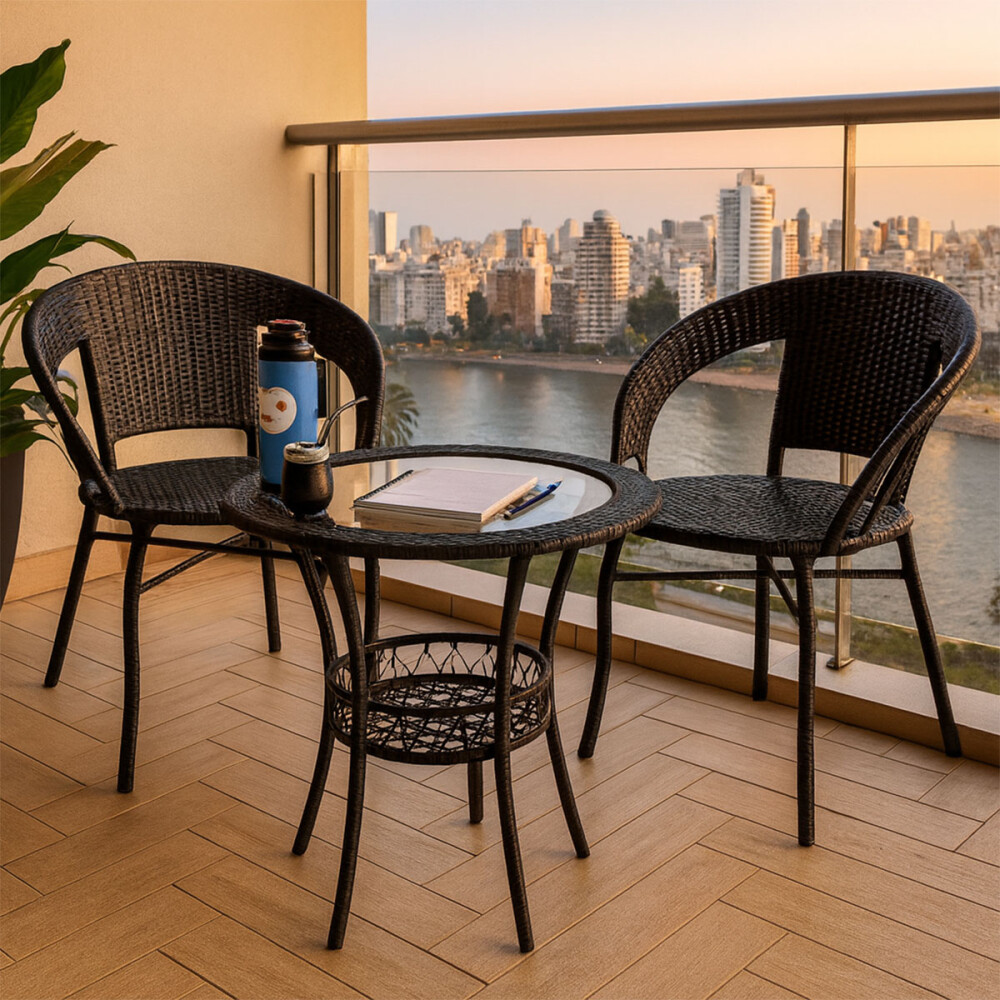 Juego de Mesa y 2 Sillas Para Jardin Negro