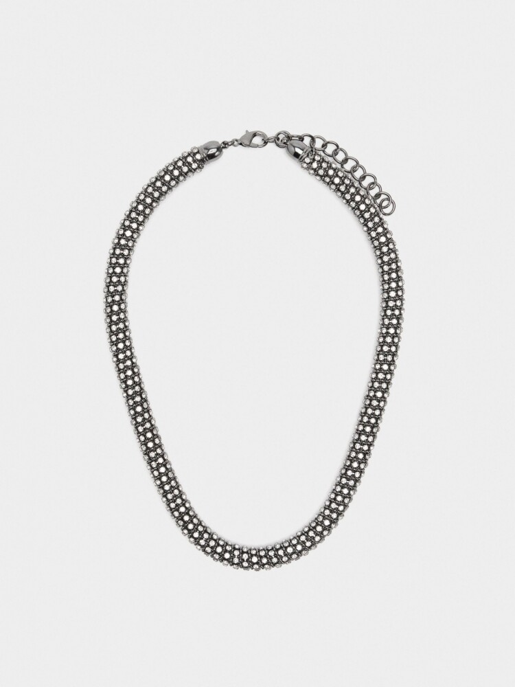 Collar Tubular De Cristales plateado