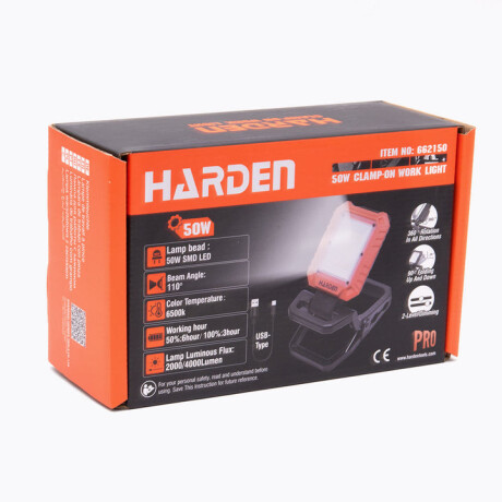 LUZ DE TRABAJO LED INALAMBRICA 50W CUERPO ALUM CON PINZA SUJECION HARDEN ++ N/a