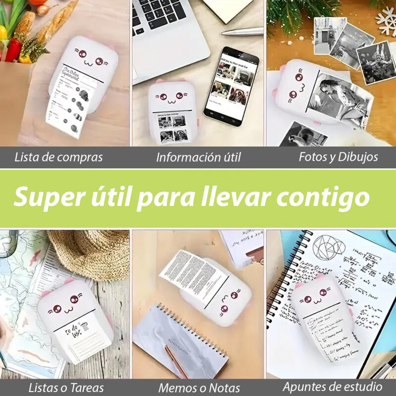 Mini Impresora Térmica Instantánea Bluetooth Gatito Rosa