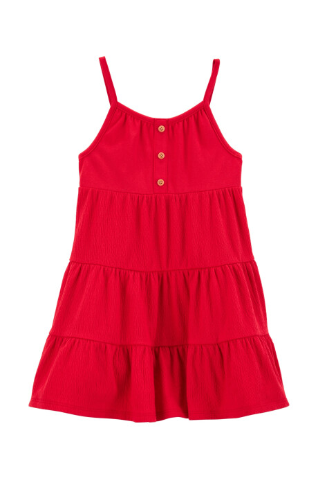 Vestido solera de algodón texturado, rojo Sin color