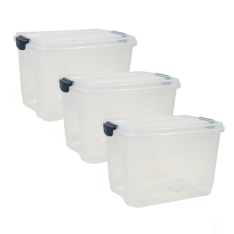 Set x3 Caja organizadora 20 lts Alta TRANSPARENTE CON GRIS