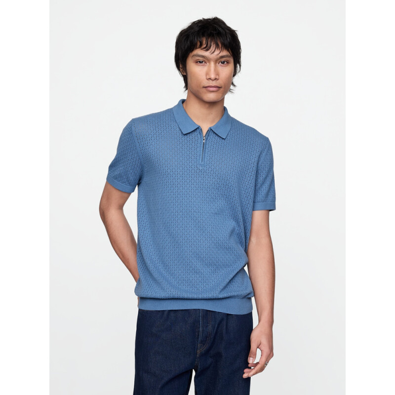 SS COTTON ZIP POLO SOFT CORNFLOWER