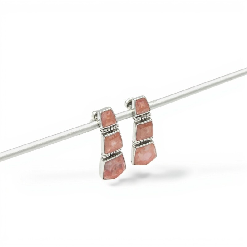 Caravanas Vintage-Plata 925-Piedra Rodocrosita -CA3387 conpiedra