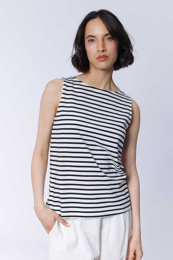 Musculosa Rayada Blanca Con Negro
