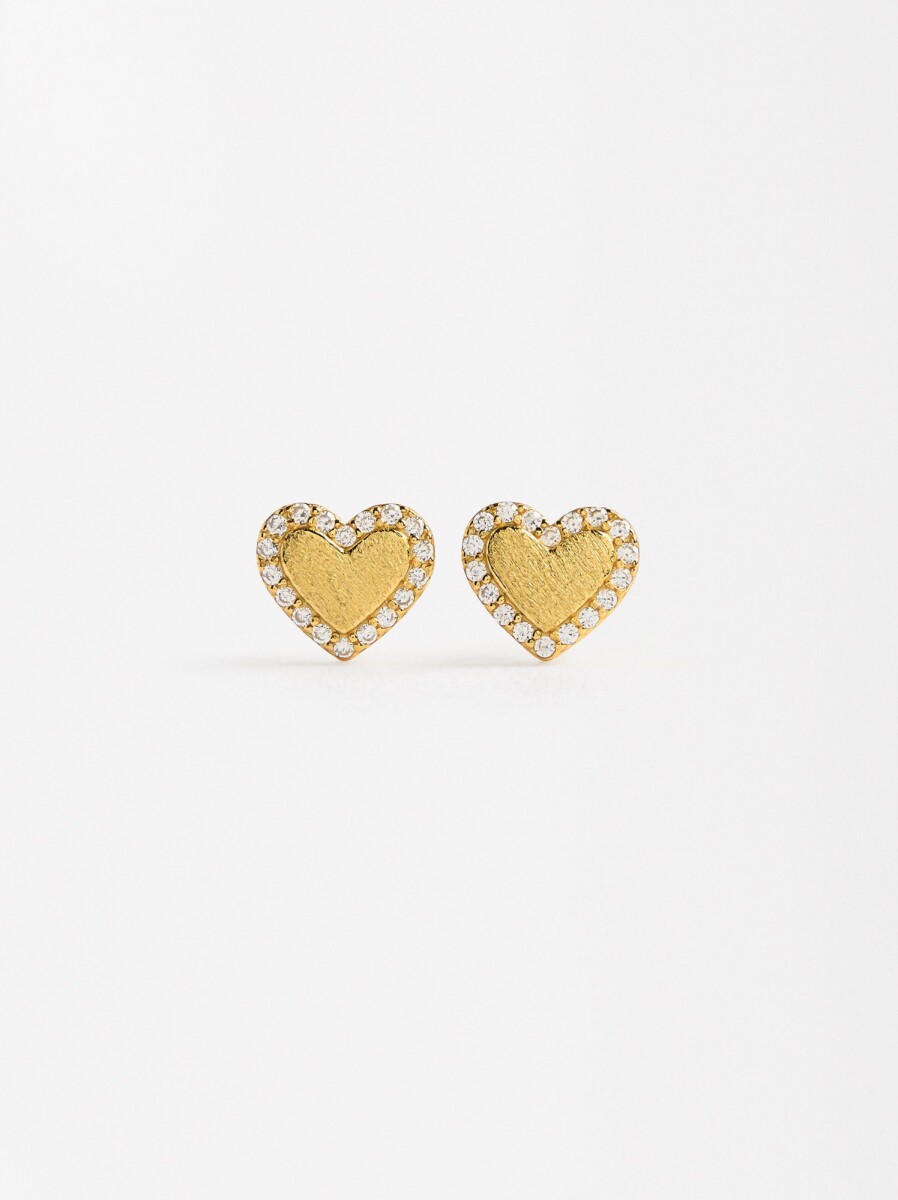Pendientes Corazón Con Circonitas - Plata De Ley 925 - dorado 