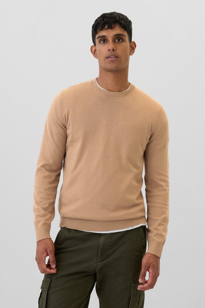 Buzo De Algodón Cuello Redondo Hombre Camel Hair