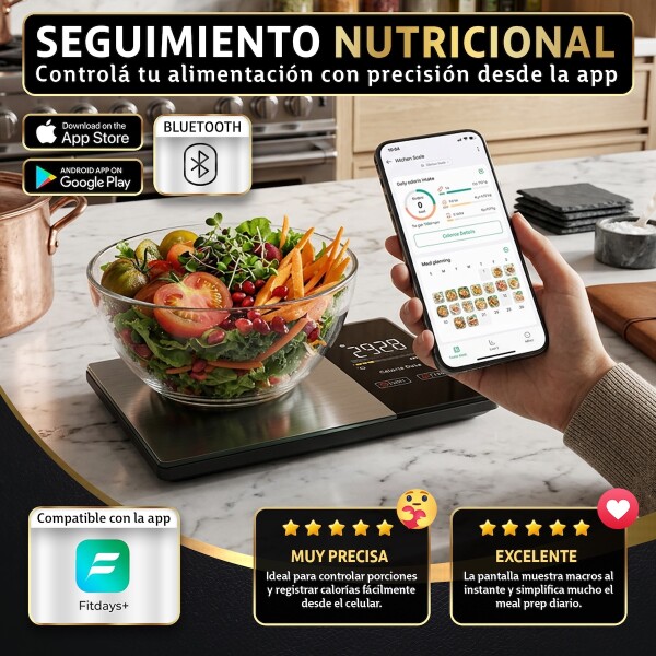Balanza Inteligente De Cocina Digital con Precision 1g y Medicion Peso hasta 5kg Balanza Inteligente De Cocina Digital con Precision 1g y Medicion Peso hasta 5kg