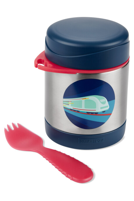 Tupper de acero inoxidable con cubierto, diseño tren Tupper de acero inoxidable con cubierto, diseño tren