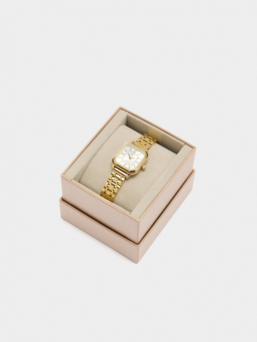Reloj Cuadrado Con Pulsera De Acero Inoxidable dorado