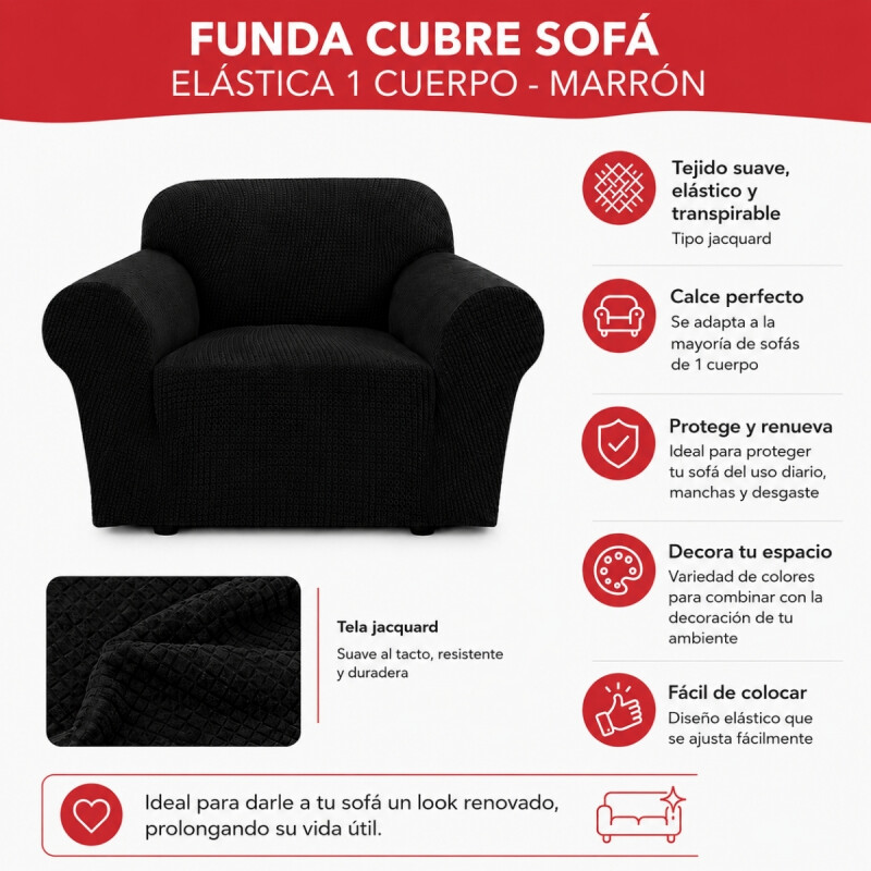 Funda cubre sofá elástica 1 cuerpo NEGRO
