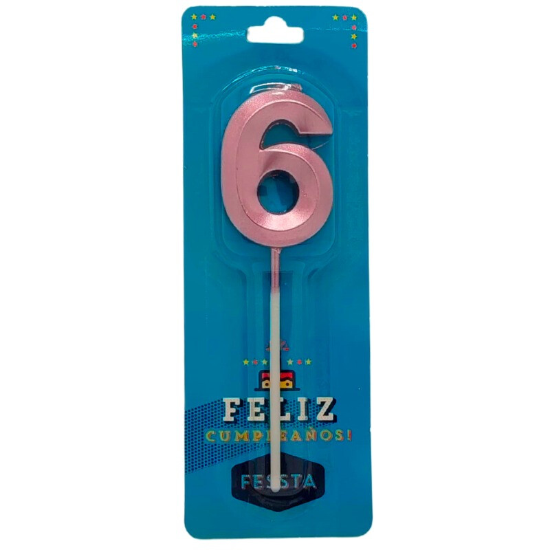 Vela Número 3D Chica Rosa Oro SEIS