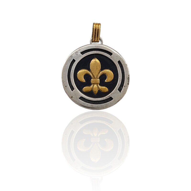 Dije Medalla Flor de Lis-Plata y Oro-Resina ónix-CP5160 sinpiedra