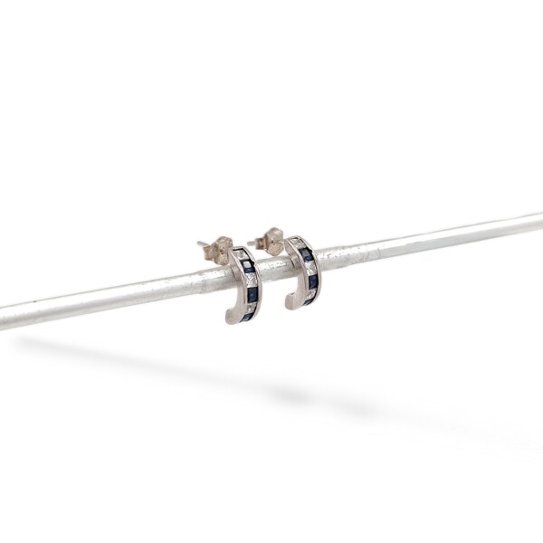 Caravanas Medio aro-Plata 925-Piedra Zafiro y zirconia-CA3269 conpiedra