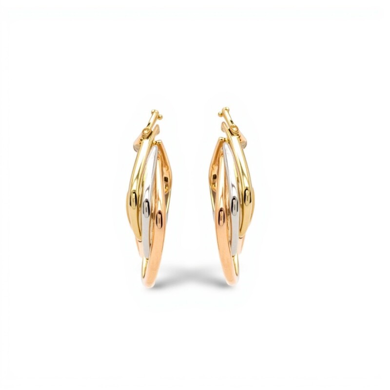 Caravanas aros de oro 3 lineas rombo- Oro bajo - Sin piedra- CA8404 sinpiedra