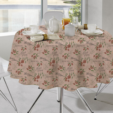 Mantel Bukara Peva Redondo 160 cm Flores Naranjas