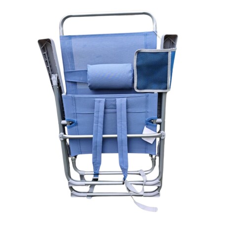 Silla Reposera de Playa Tipo Mochila con Almohada y Bolsillo Azul Claro