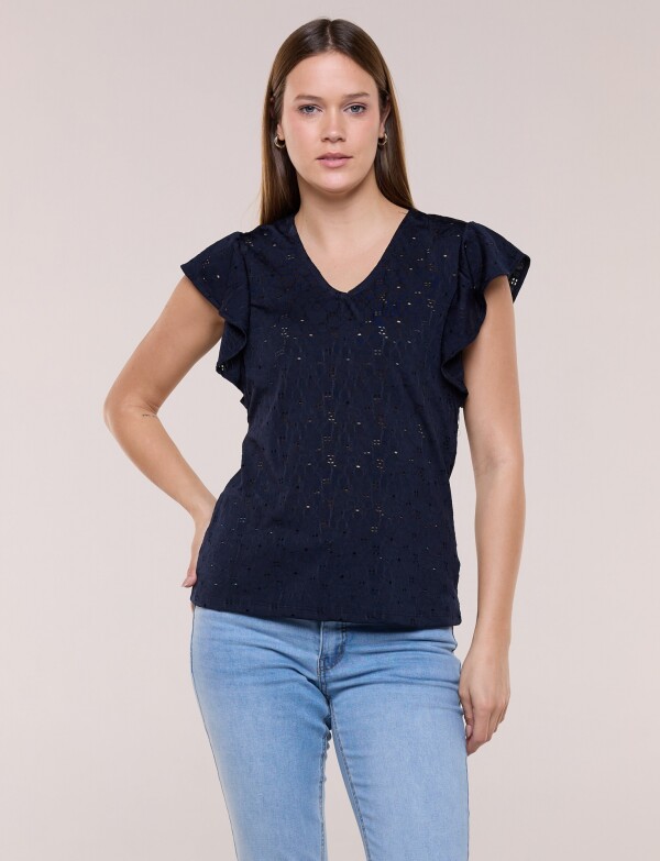 Blusa Broderie Manga Volado MARINO