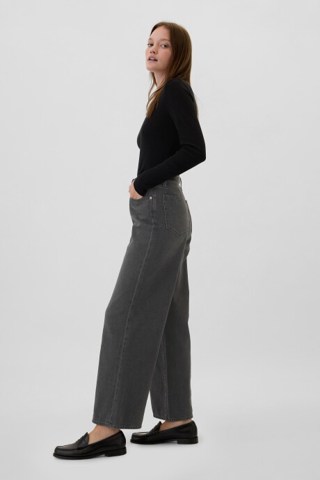 Jean Wide Leg Tiro Alto Mujer Black Wash