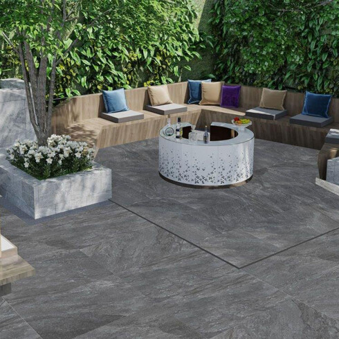 Porcelanato Exterior Rustico 60X90X2 Color Grafito Oscuro GAMAS DE NEGRO