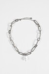 Collar gargantilla acero dije perla plateado