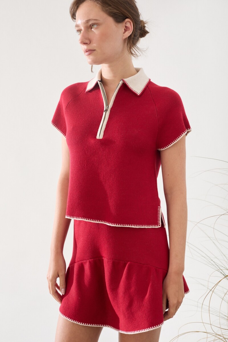 TOP ZIP KNIT Rojo