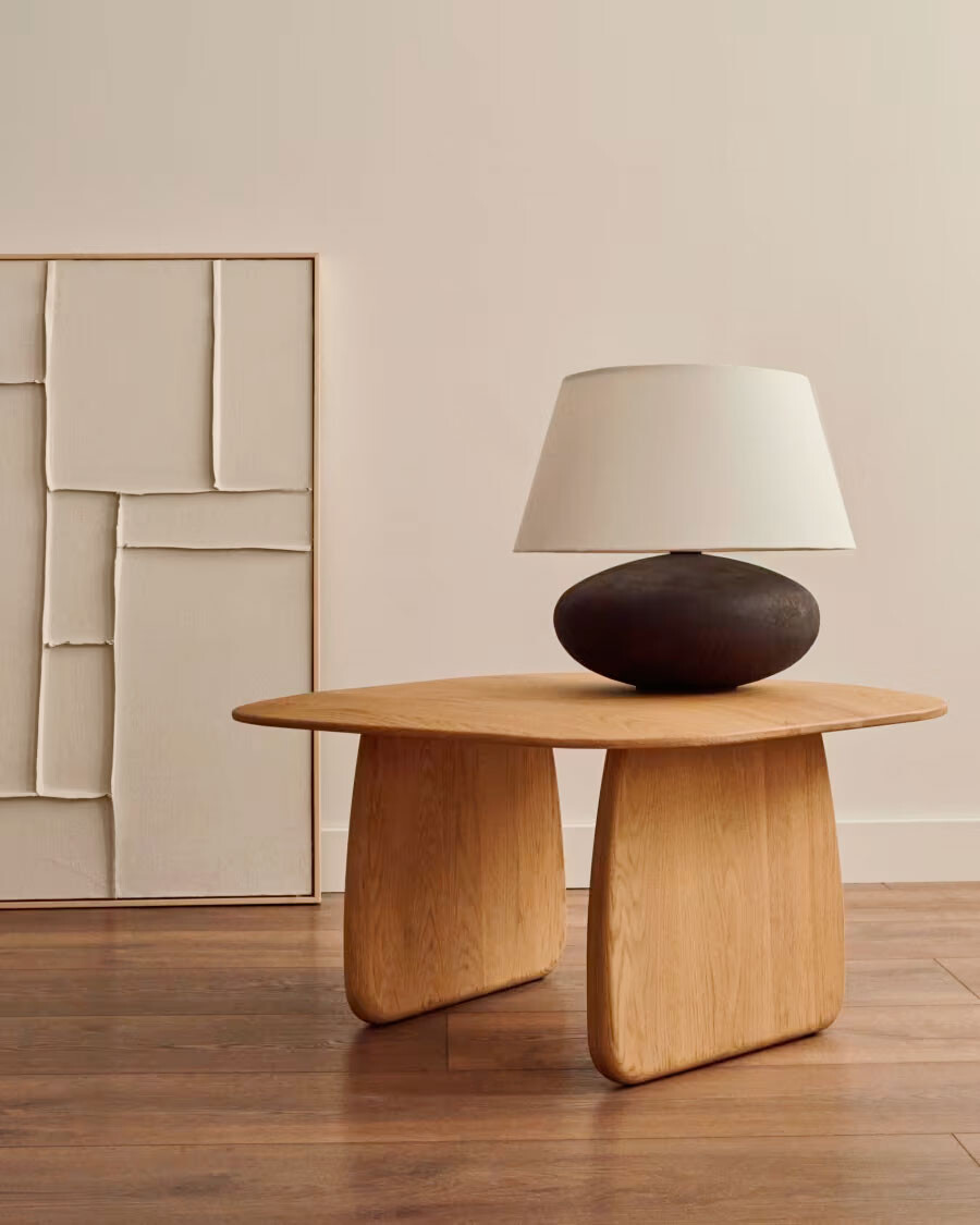 Mesa auxiliar Pirita de madera maciza de roble con acabado natural 70,6 x 70 cm FSC 100%