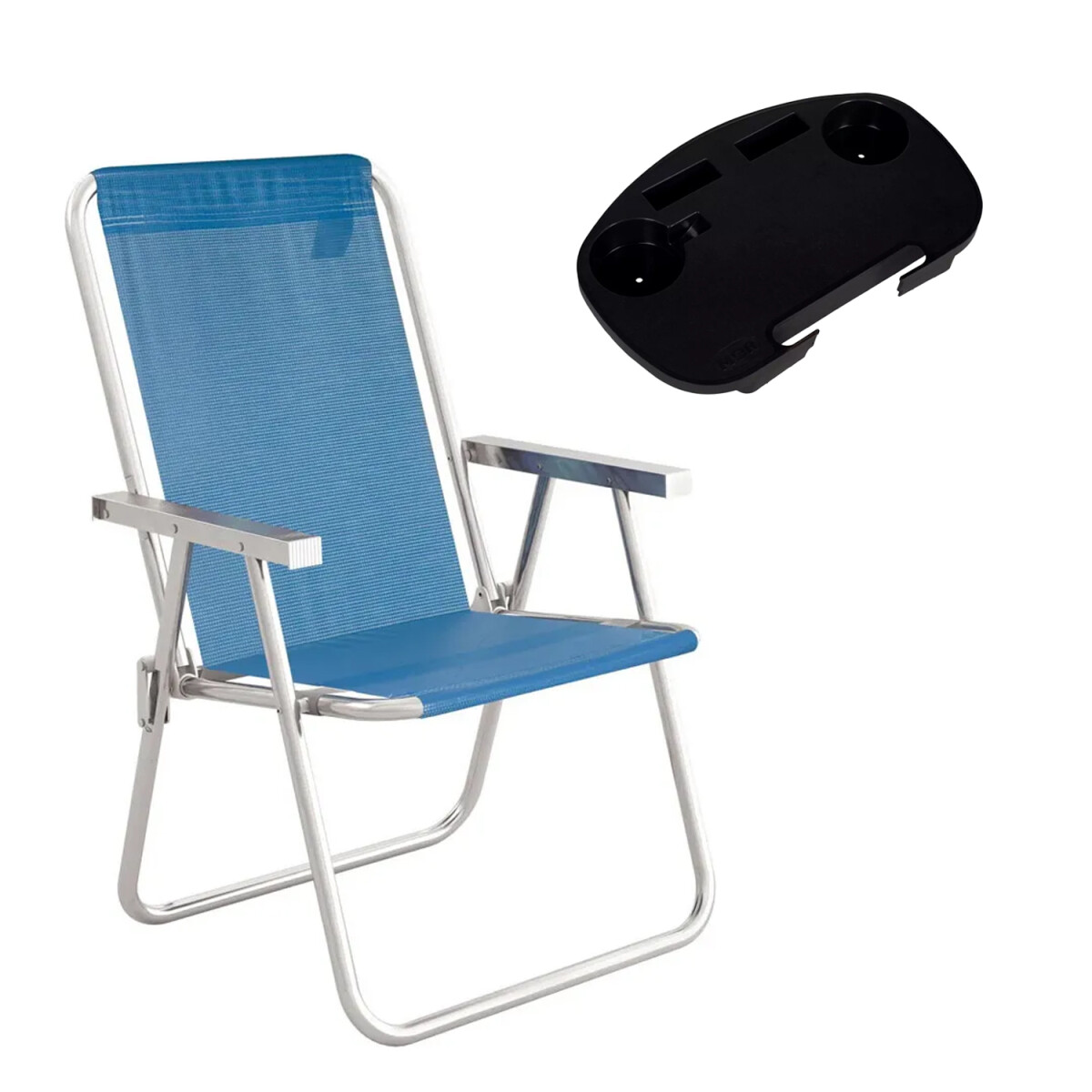 Set Silla Alta Pleg Alum + Mesa Bandeja Lateral Divisiones - Azul 