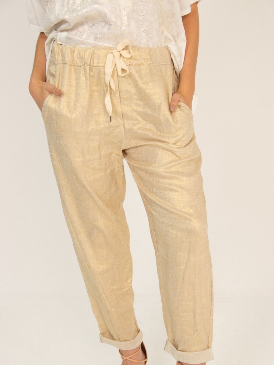 Pantalón 100% lino con dorado Pantalón 100% lino con dorado
