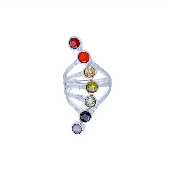 Anillo Chakra curvo-Plata 925-Piedras varias-AN4565 conpiedra