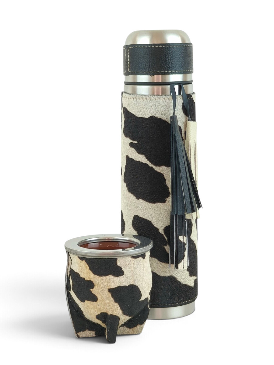 Set termo y mate en cuero Animal Print - Negro 