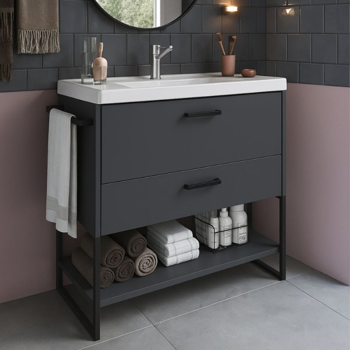MUEBLE DE BAÑO 80 CM CON MESADA - GRAFITO/NEGRO 
