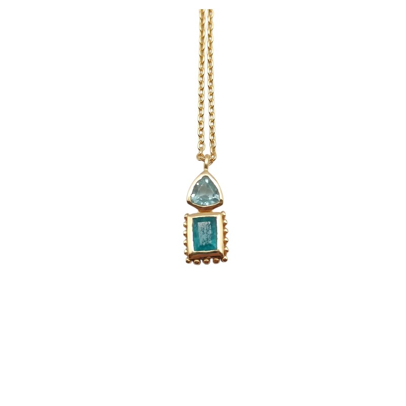 Conjunto Masakali-Plata rodinada 925 micra oro 18k-Piedra Topacio azul y Jade verde-CJ2019 conpiedra