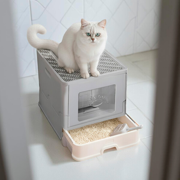 Baño Cerrado Sanitario De Gato Con Bandeja Extraíble Y Pala Color Gris